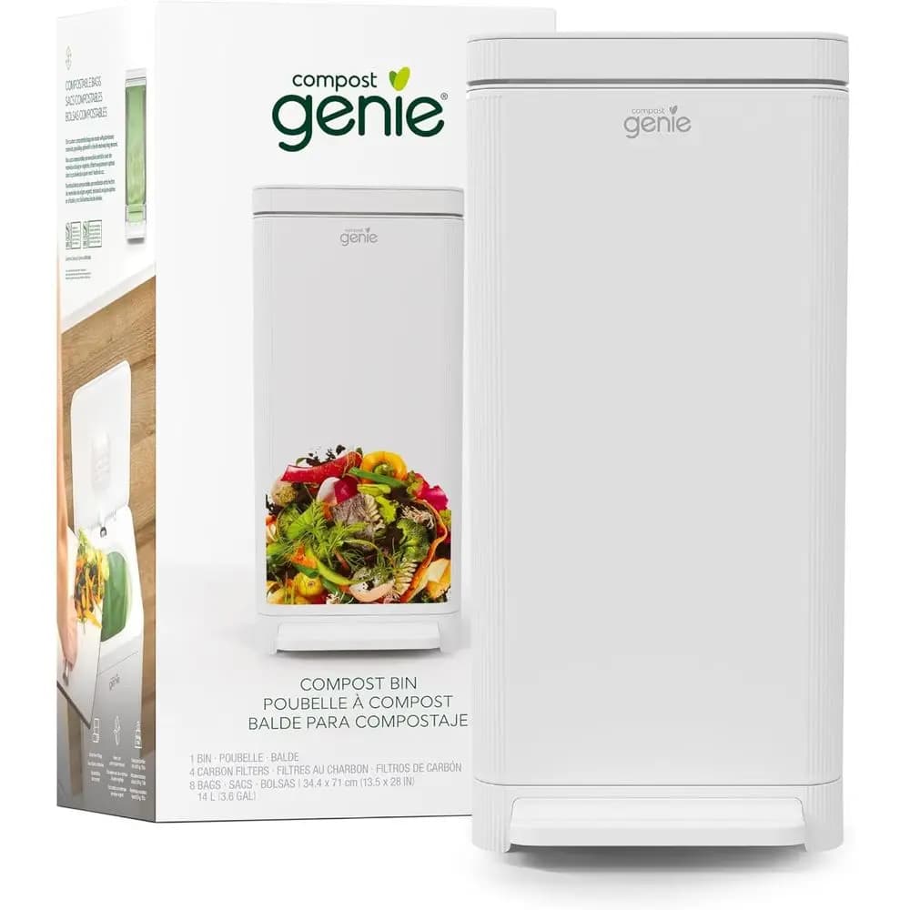 Contenitore per Compostaggio da Interno in Acciaio Inox da 3,6 Galloni con Controllo degli Odori, Funzionamento Senza Mani, Componenti Lavabili, 8 Biodegradabili