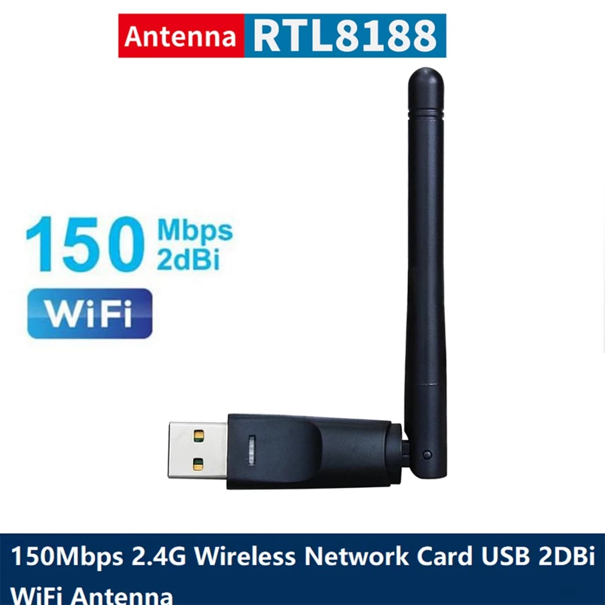 Novità! Scheda di rete wireless Ralink-RT8188 da 150 Mbps 2.4G con antenna Wi-Fi USB 2Dbi, adattatore LAN, dongle per PC e laptop