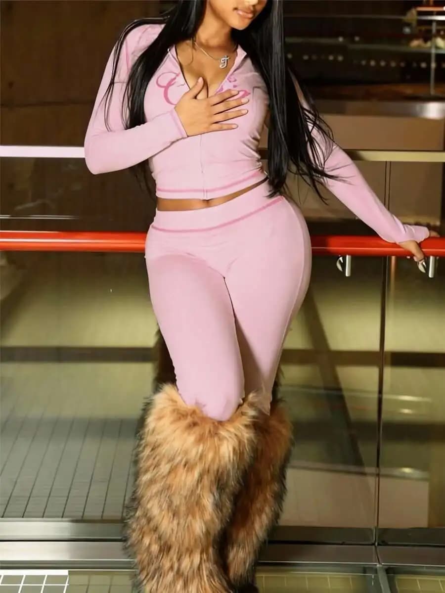 Tuta da Donna Rosa con Zip, Maniche Lunghe, Stile Casual e Urbano
