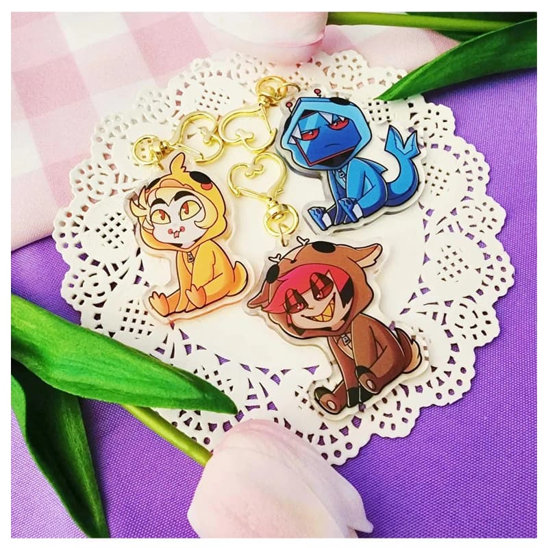 Catena con ciondolo borsa in acrilico serie pigiama anime da 5 cm per Hazbin Hotel Vox Alastor Lucifer Portachiavi in acrilico anime regalo