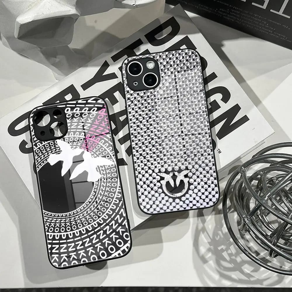 HYBXAXC Elegant Bird Emblem Tempered Glass Phone Case Black White Fashion Cover For IPhone Durable Anti Scratch Protective Shell