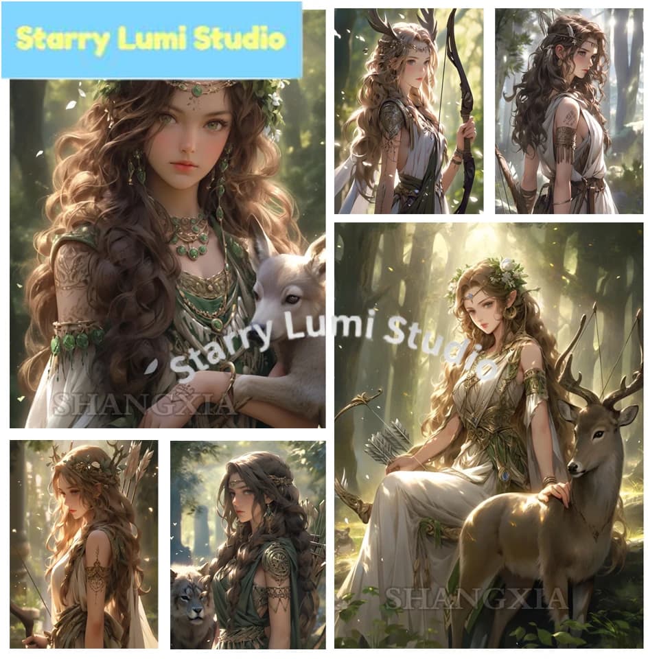 Artemis 5D Diamond Painting Nuova Collezione Fata della Foresta con Cervo Kit Mosaico Completo Punto Croce Fai da Te Ricamo Decorazione Casa A10