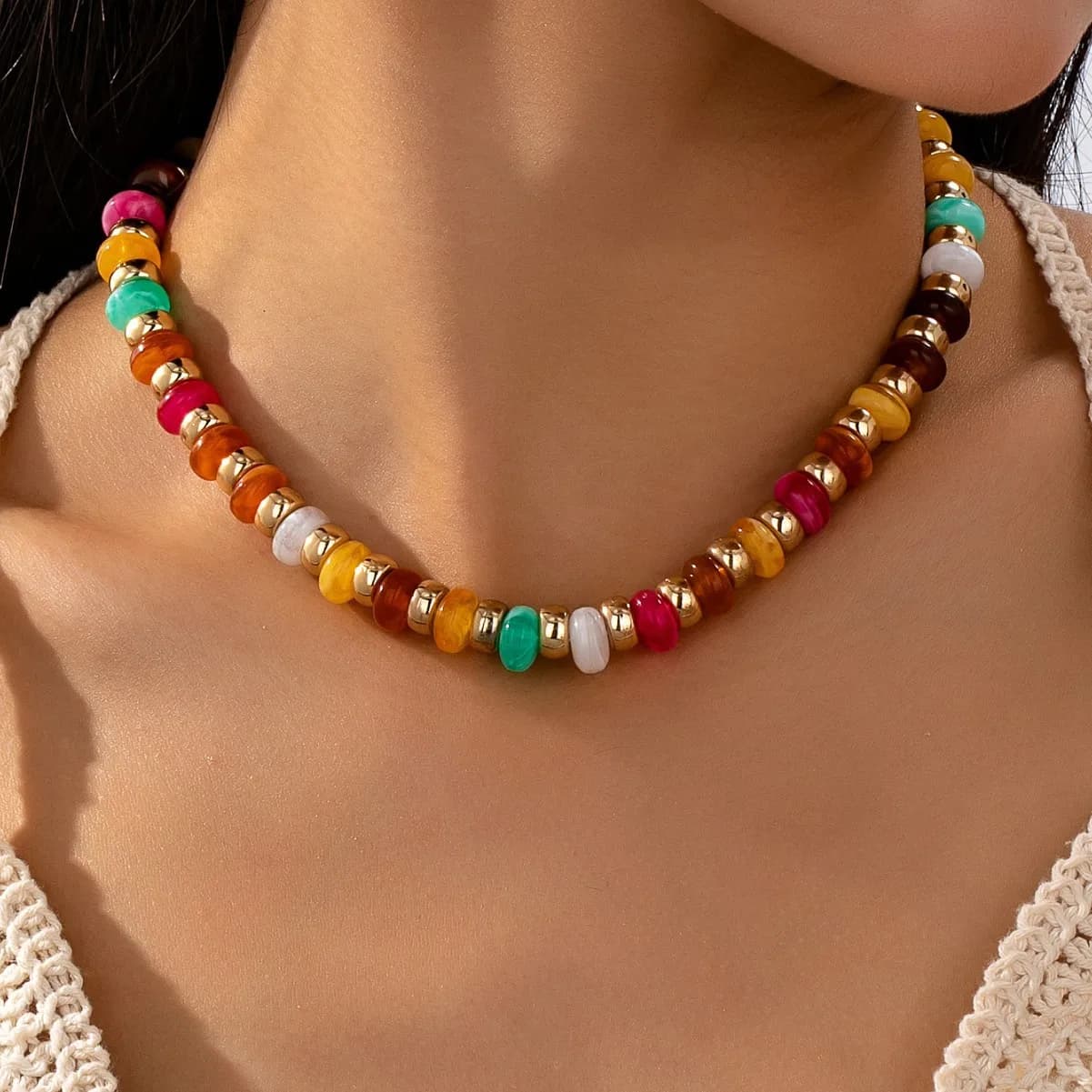 European American Trend Simple Personality Handmade Colorful Beads Necklace Elf Costume Accessories Small Jewelry For Women