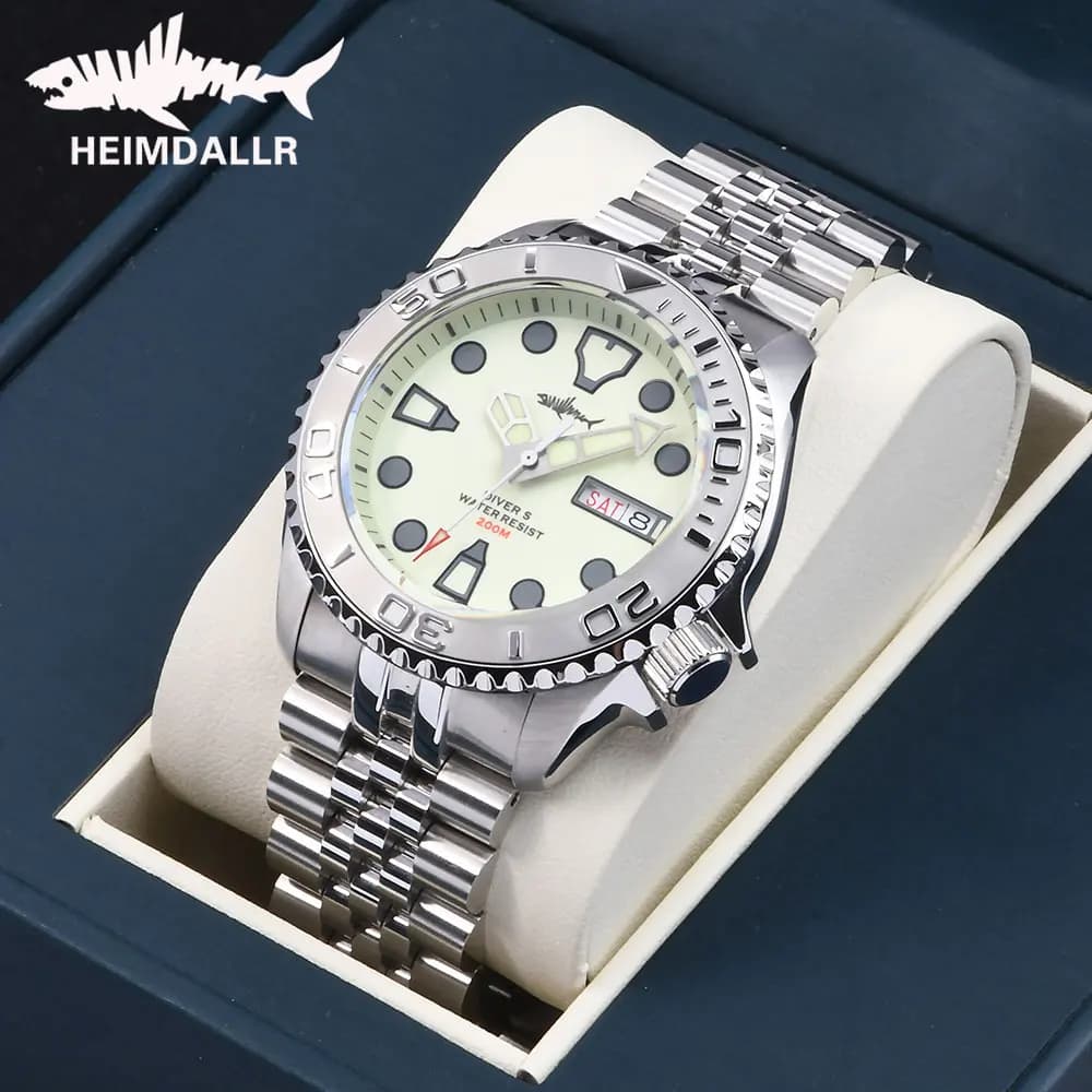 HEIMDALLR SKX007 Orologi subacquei da uomo Movimento NH36A Vetro zaffiro C3 Orologio da polso da uomo impermeabile in acciaio 316L completamente luminoso 20Bar