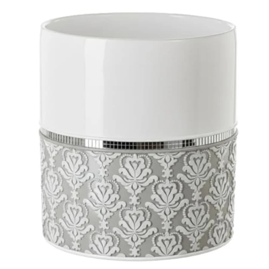 Cestino per Rifiuti Decorativo Ovale Bianco e Grigio Mirror Damask Small 1.58 Gal/ 6L - Cestino Durevole - Contenitore per Rifiuti per Polveri