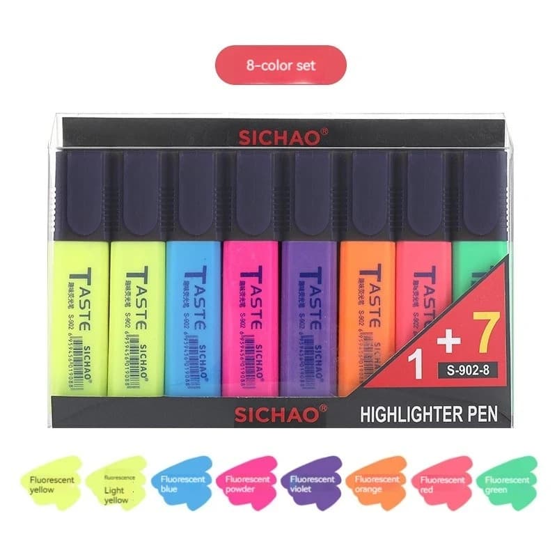 Evidenziatore da 4/8 pezzi/set, pennarello con punta a scalpello, colori pastello assortiti 4/6/8, per prestazioni di marcatura extra lunghe, cancelleria carina