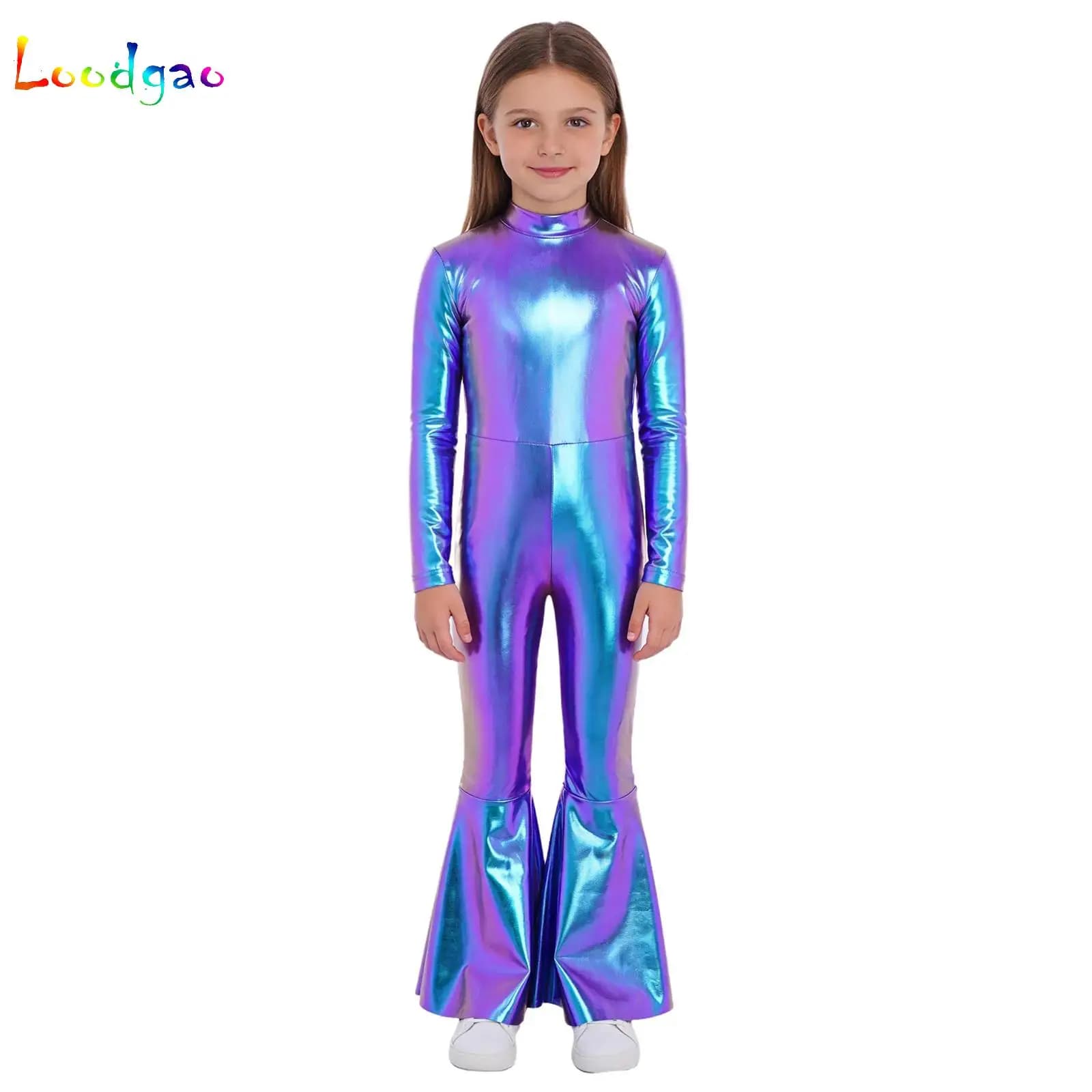 Polished Hippie Costume for Halloween, Elephant Zampa Suit for Girls, Long Sleeved Body with Bell Pants, Outfit Disco 70's and 80's, Party Clothing
