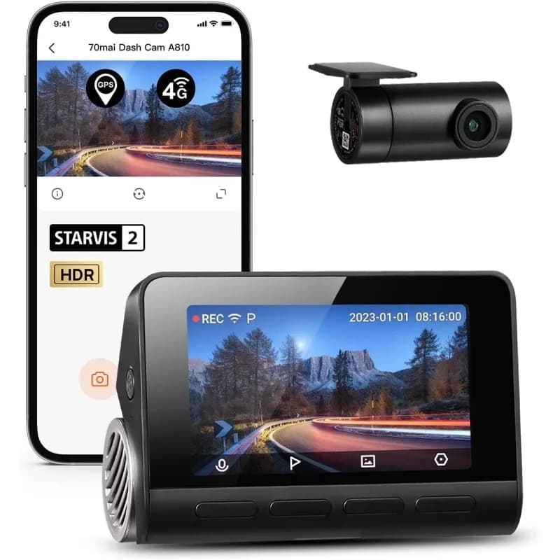 A810 4K Dash Cam front and rear, dual car dashboard camera with night vision Starvis 2 HDR, 4G LTE support, ADAS, integrated GPS