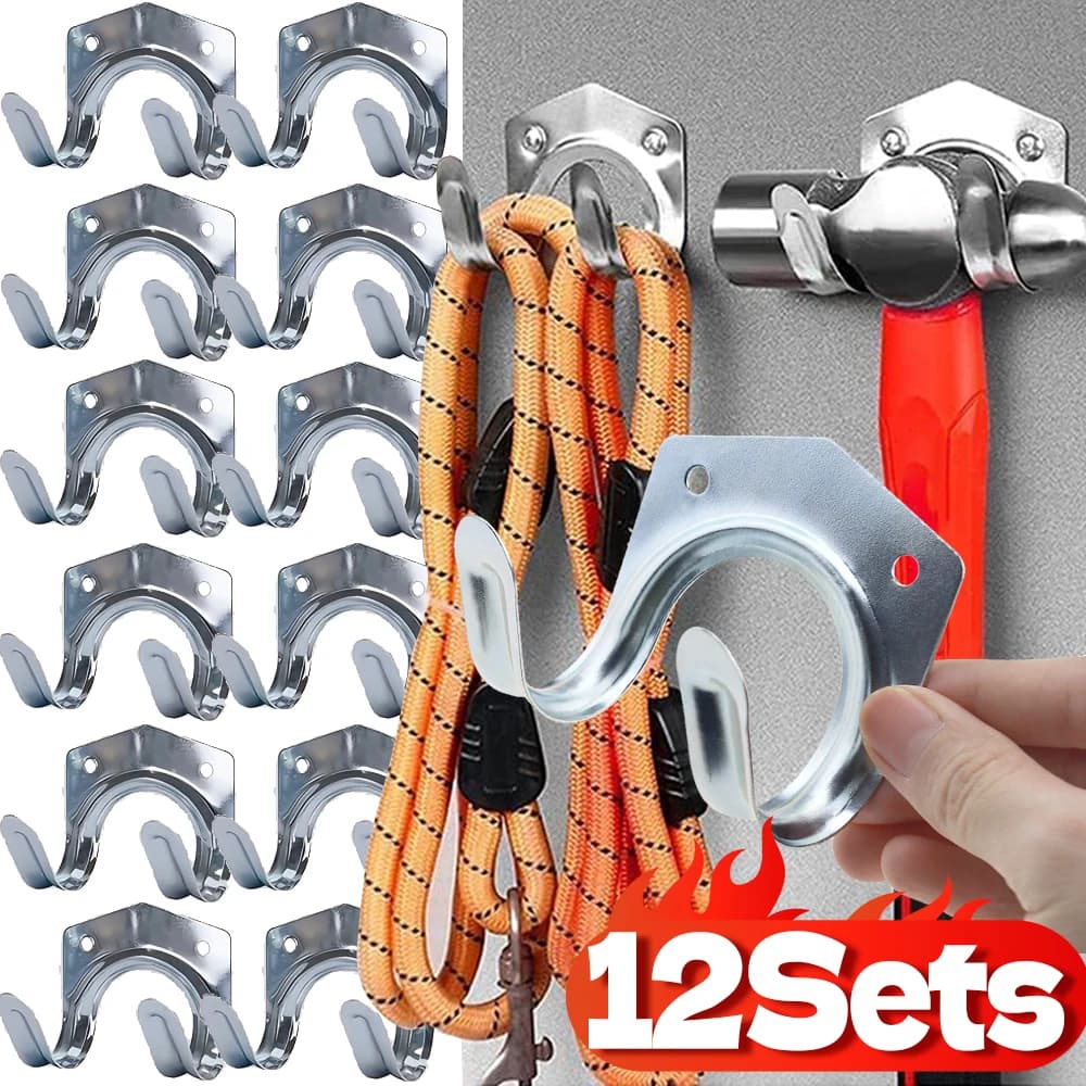 1/12Set Ganci da parete in metallo resistente con viti Attrezzi da giardinaggio Stoccaggio Piccola staffa a doppio gancio Garage Capannone Organizzatore sospeso