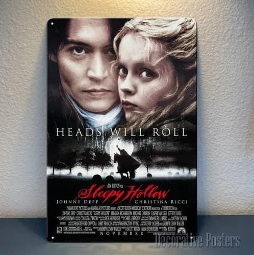 Poster in Metallo del Film Sleepy Hollow con Johnny Depp, Targa da Collezione