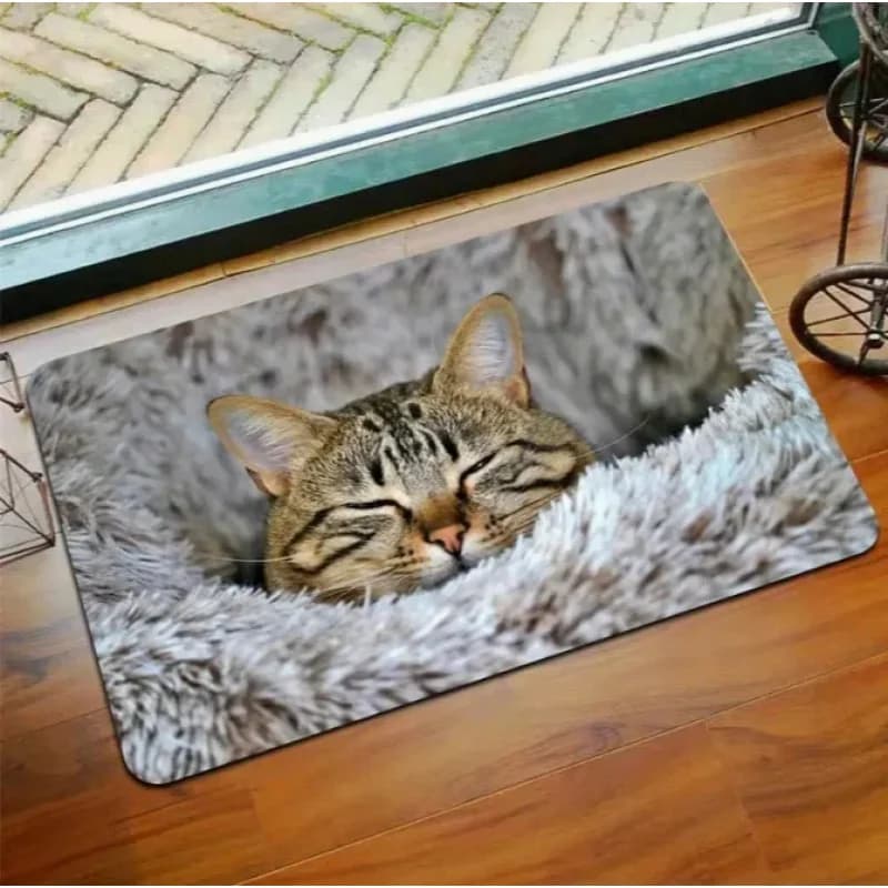 VIKAMA Welcome Home Cat Waiting Soft Flannel Floor Mat Non-Slip Rug for Living Room Bedroom Door Home Decor Bath Mat