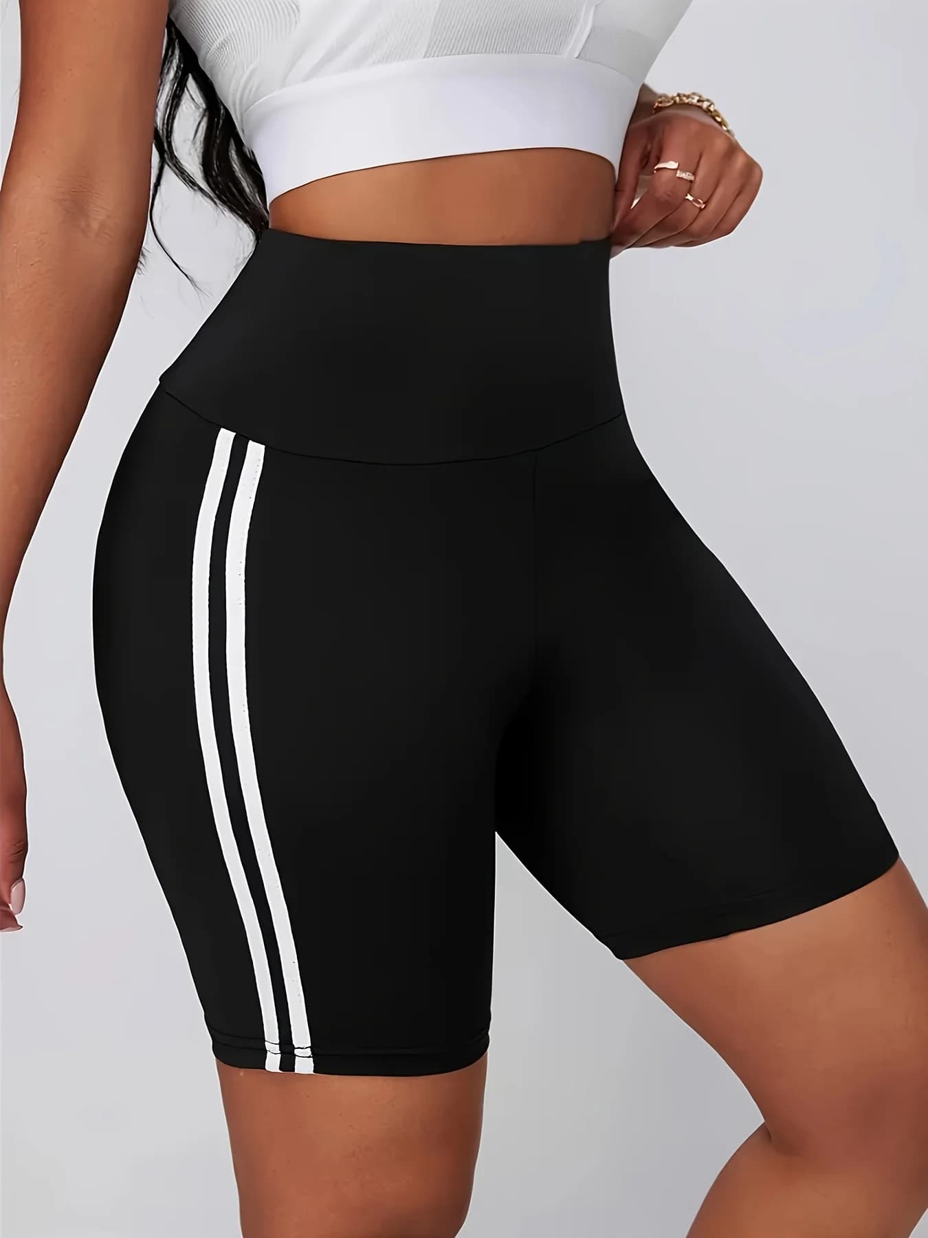Pantaloncini Sportivi da Donna a Vita Alta con Effetto Push-Up e Strisce Laterali, Sensazione di Leggerezza, Modellanti per Corsa, Fitness, Yoga e Pilates