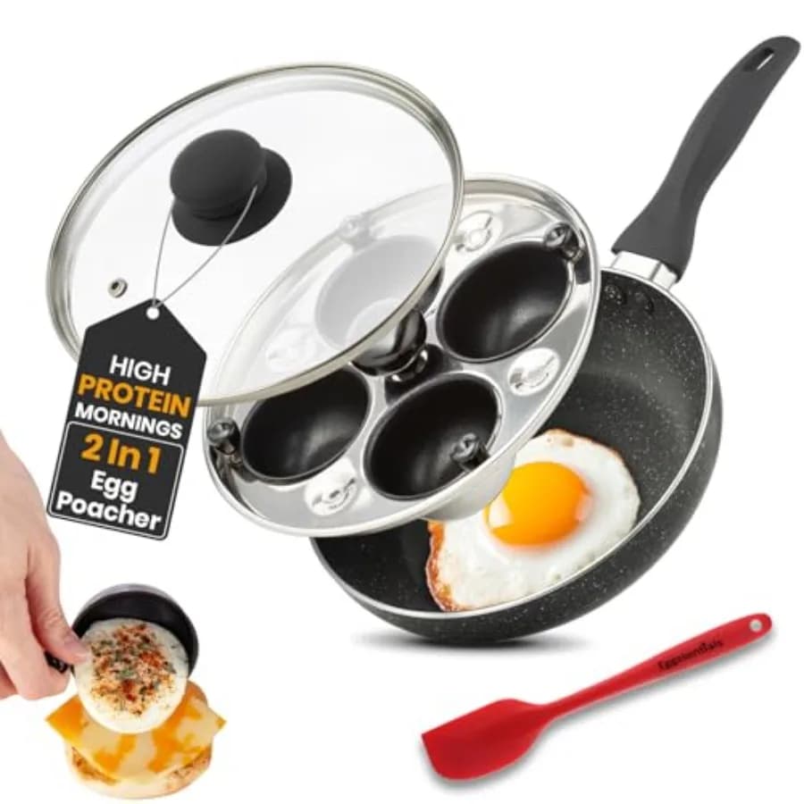 Padella 2 in 1 per Uova e Uova Sode, Antiaderente in Granito, con Coperchio, per Friggere e Cuocere Uova Sode