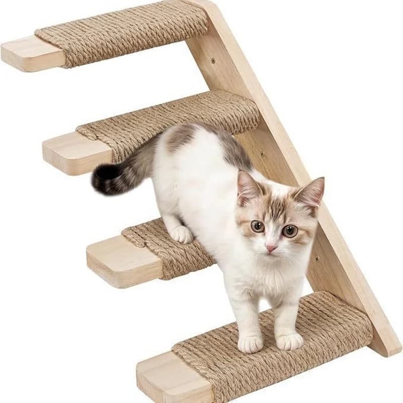 Albero da arrampicata per gatti a parete in legno massello - Scaffale per gatti multilivello con tiragraffi in sisal, mobili salvaspazio per gatti