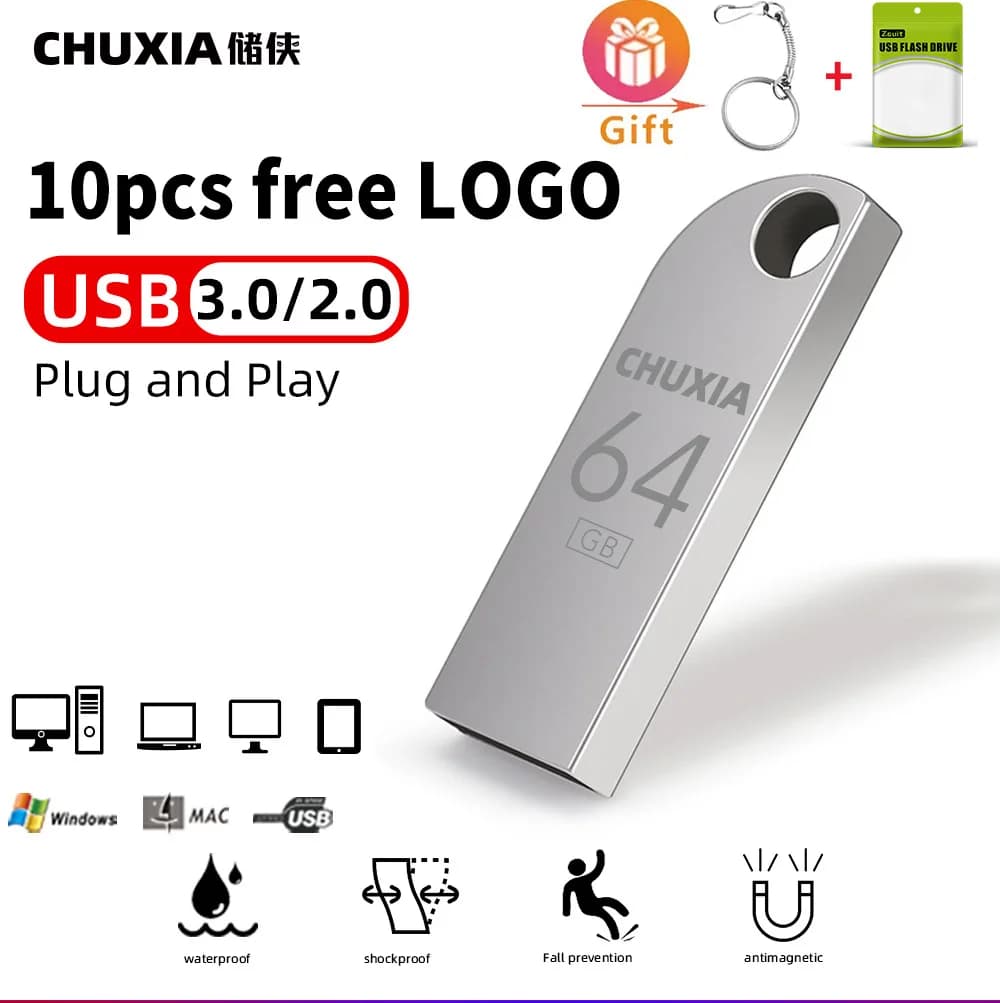10 pz/lotto chiavetta USB ad alta velocità 256GB Pen Drive 64GB 128GB Pendrive impermeabile 16GB Memory Stick Flash Disk 8GB spedizione gratuita