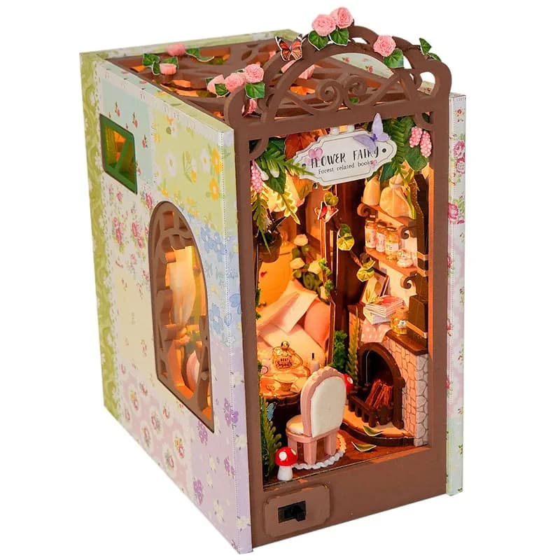 OUZEY Kit Fai-da-Te in Legno con Luce LED a Tema Fata dei Fiori, Decorazione Casa in Miniatura, Regalo di Compleanno per Amici