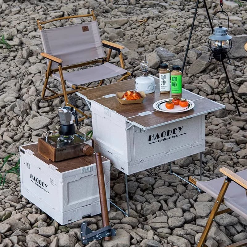 Scatola portaoggetti da campeggio pieghevole - Tavolo da picnic multifunzione per esterni, organizer da viaggio portatile e portaoggetti per bagagliaio per auto per il campeggio e