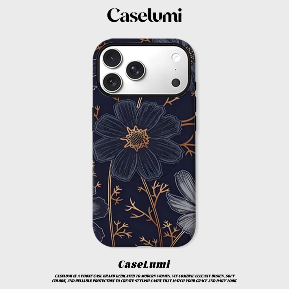CaseLumi Matte Bumper per Custodia MagSafe per iPhone 17 16 15 14 Plus 13 Pro Max Antiurto Rigida in PC con Fiori Dorati