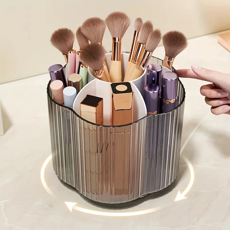 360 ° Porta pennelli per trucco rotante staccabile 6 griglie Scatola portaoggetti per cosmetici Scatola portaoggetti rotonda girevole per pennelli per trucco Scatola portaoggetti per strumenti