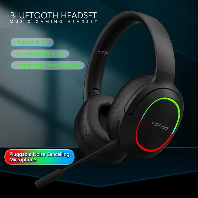 Cuffie Bluetooth cuffie V5.1 auricolari Wireless pieghevoli auricolari Overhead Noise Cancelling Gaming Led Light Support TF Card