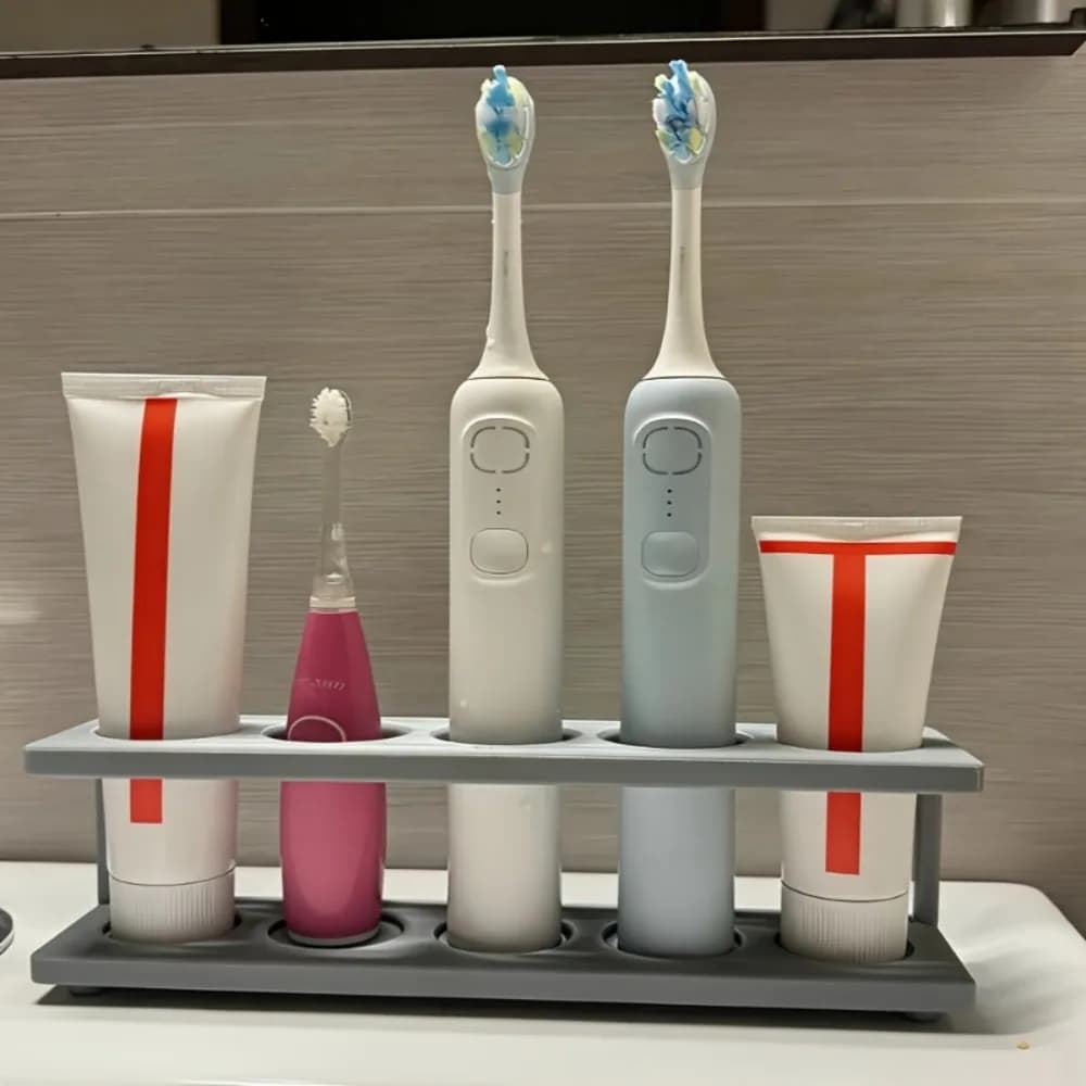 Portaspazzolini Elettrico con Drenaggio, Organizer da Bagno Multi-Scomparto per Spazzolini e Dentifricio, Contenitore da Scrivania/Piano di Lavoro