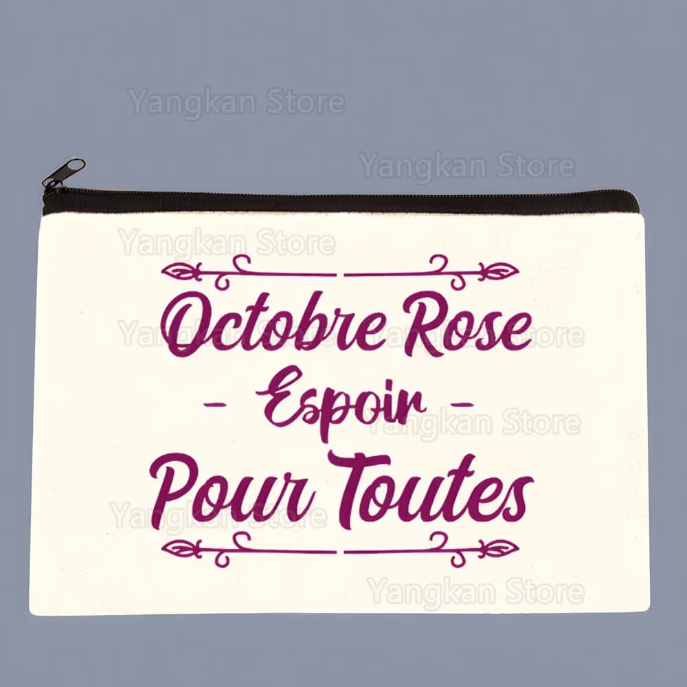 Borsa per il trucco Octobre Rose, borsa per cosmetici da viaggio portatile, con cerniera, leggera, portamonete da donna, borsa alla moda da donna
