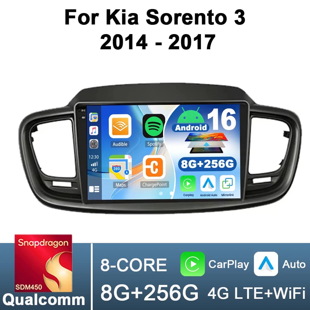 2Din 10inch CarPlay Android Auto Car Radio For Kia Sorento 3 2014 - 2017 Multimedia Navigation GPS RDS DSP 4G BT Qualcomm 8 Core