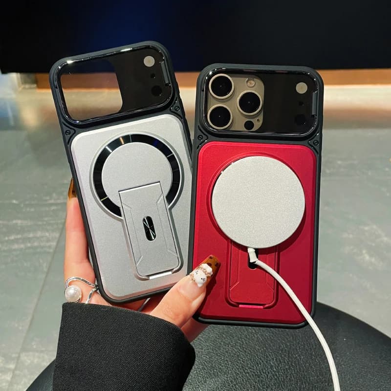Custodia Protettiva Trasparente con Supporto Magnetico Pieghevole e Protezione Lente per iPhone 17 Pro Max 15/11/12/13/14/16 Pro Max Compatibile con MagSafe