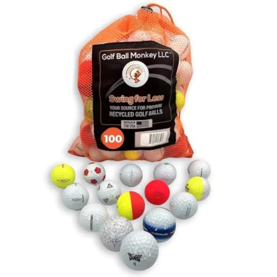 Palline da Golf Usate in Bulk, Mix Assortito Riciclato 5A4A, 100 Pezzi in Sacchetto a Rete per Pratica e Allenamento, Colore Verde, Economiche e ad Alte Prestazioni