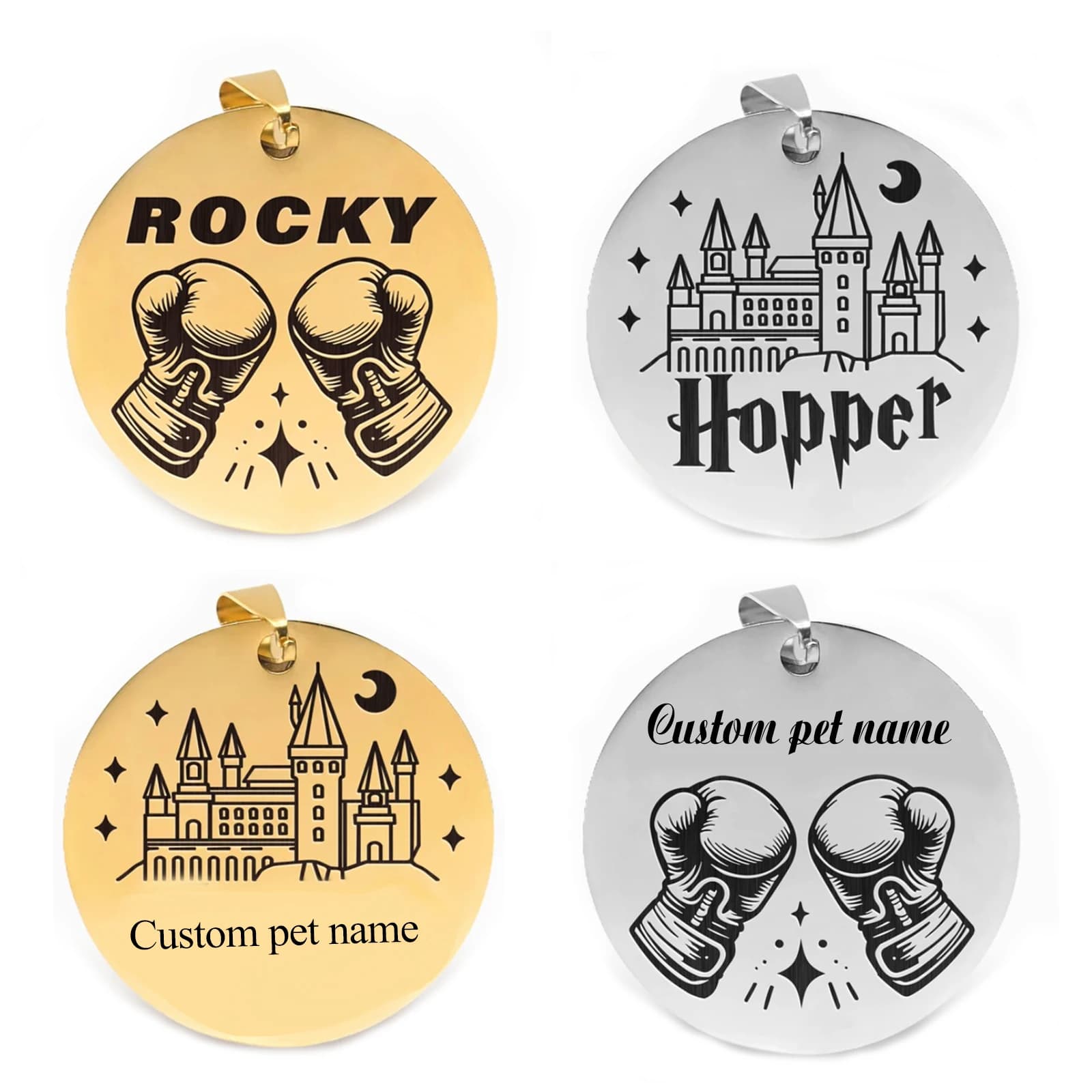 1PC Guanto da boxe in acciaio inossidabile Boxer Personalizzato Rotondo Pet ID Tag Collare per cani inciso Tag Nome del cane Tag Regali personalizzati per gli amanti degli animali domestici