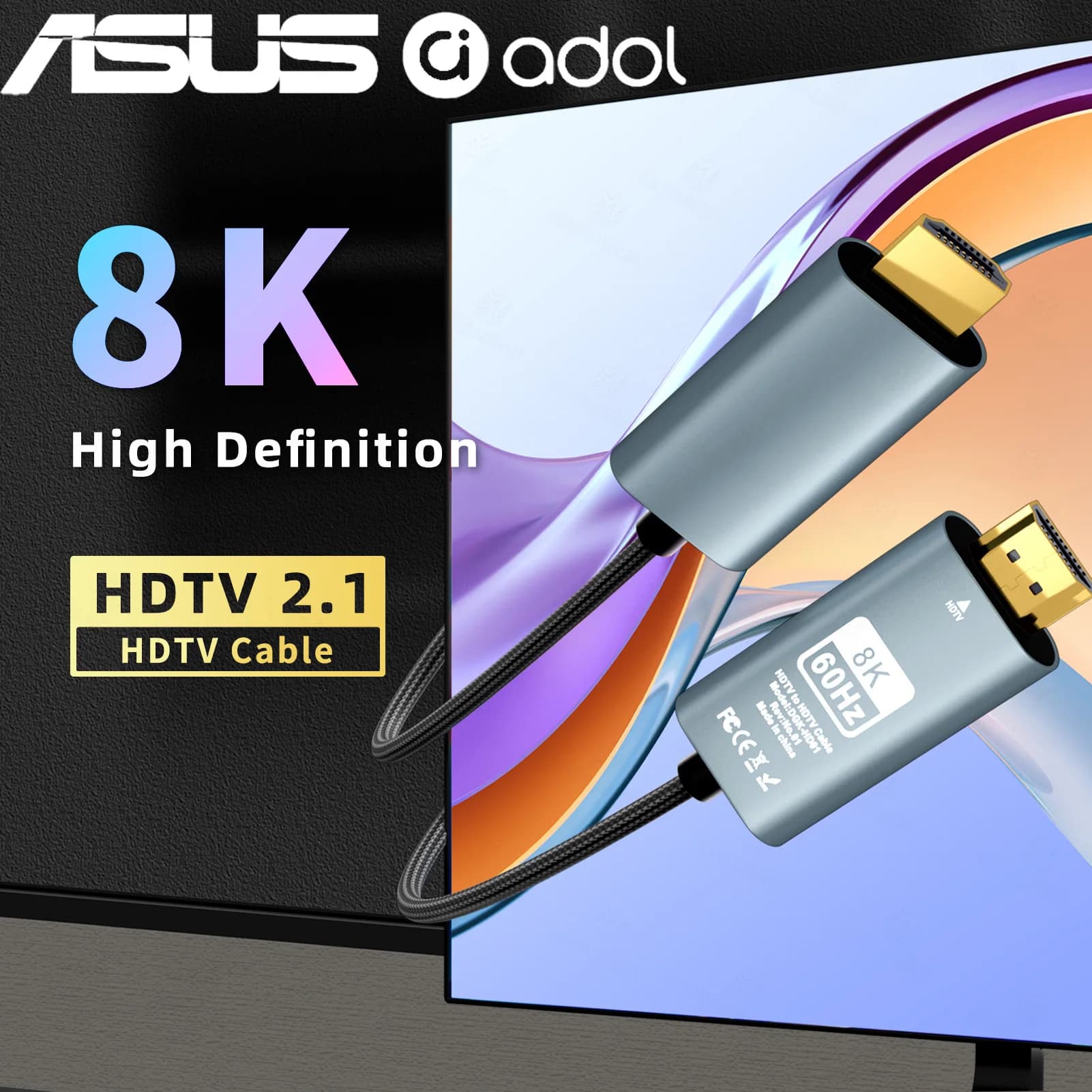 ASUS 8K HDMI Cable 2.1 48Gbps High Speed HDMI Braided Cord-4K@120Hz 8K@60Hz, DTS:X, HDCP 2.2, HDR 10 for Compatible Laptop/PS5