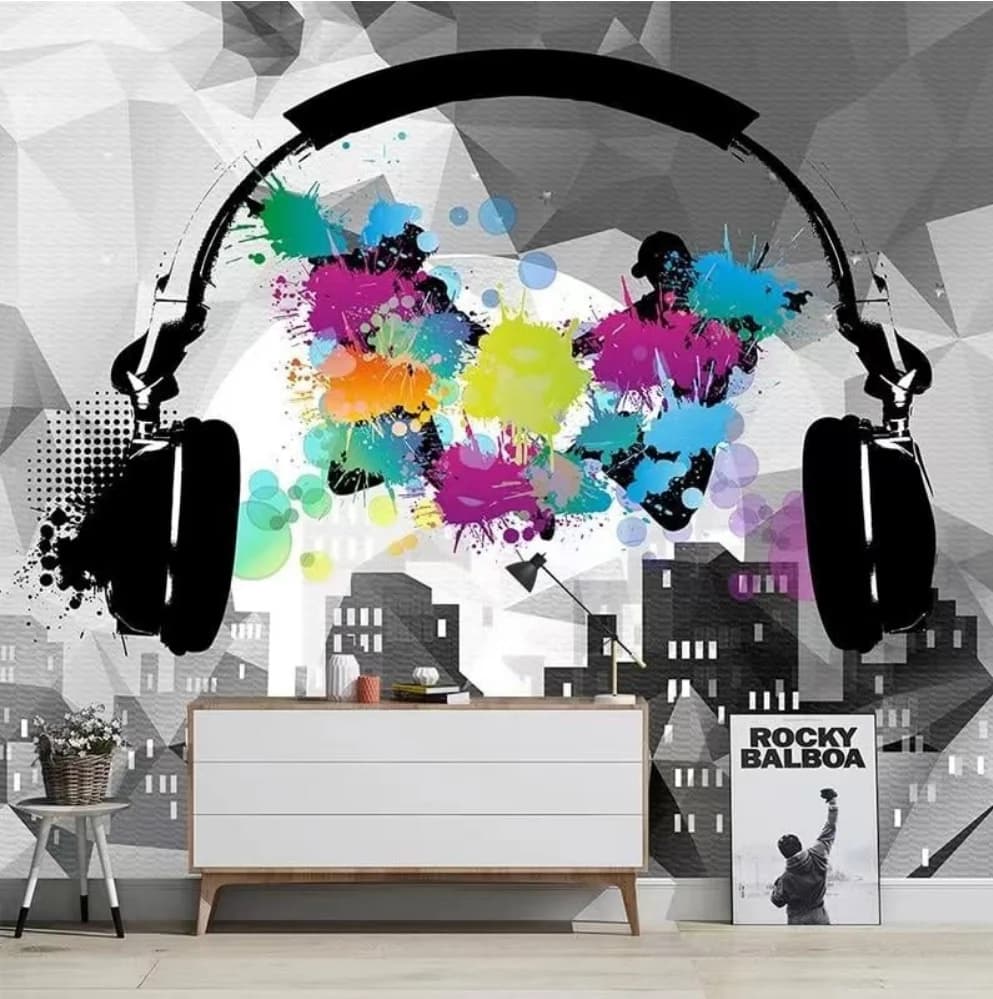 Murale personalizzato moderno con mongolfiere, tendenza musicale, graffiti, foto di città alla moda, carta da parati, pittura decorativa per pareti di bar