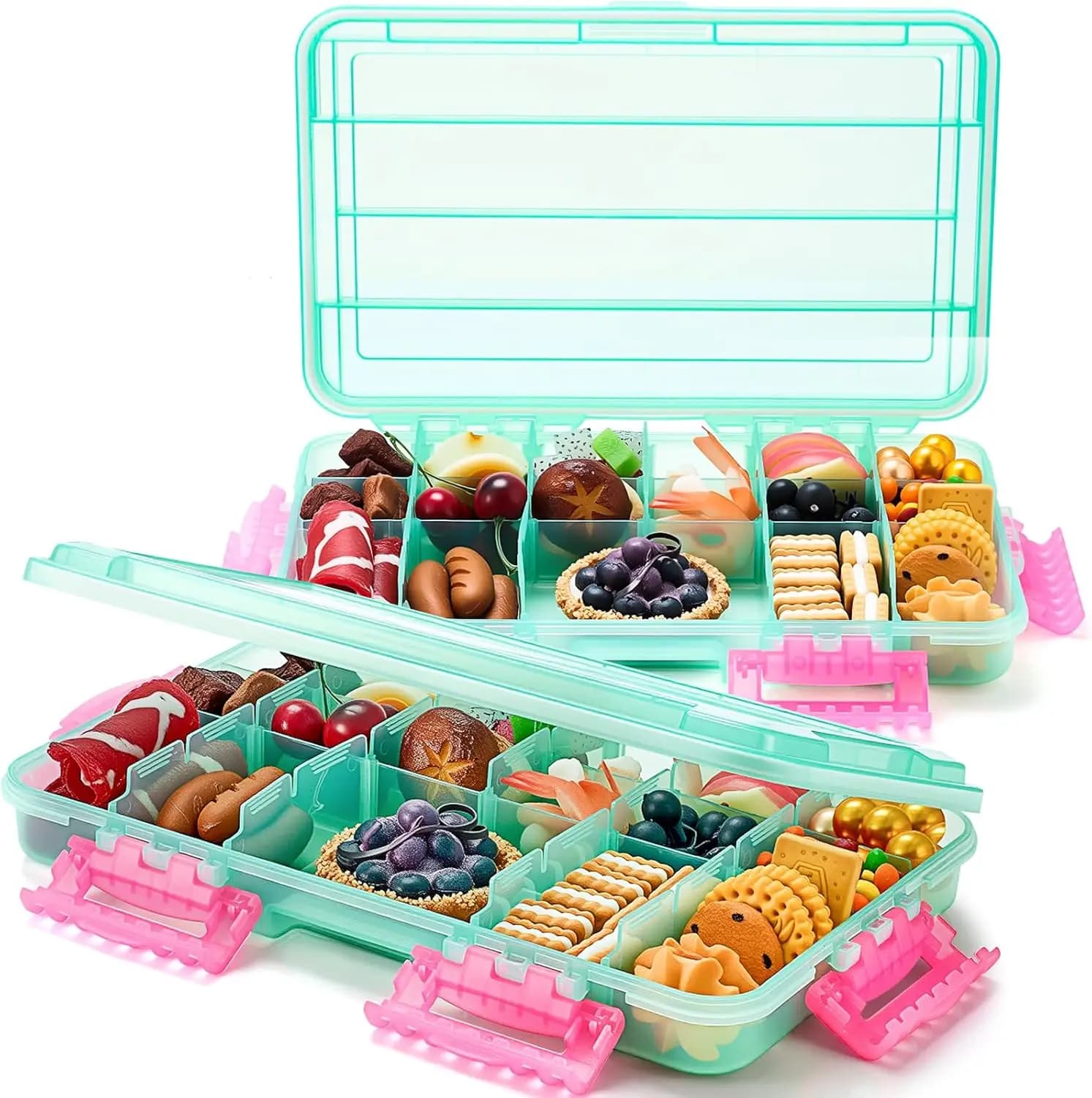 2 Contenitori Grandi per Snack, Impermeabili, Tipo Charcuterie Box, 17 Scomparti Regolabili, 14 x 9 Pollici, per Preparazione Pasti