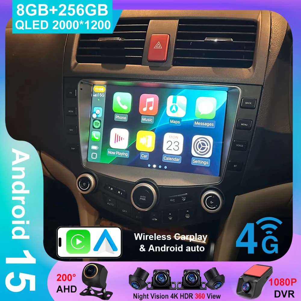 Android 15 QLED Schermo Per Honda ACCORD 7 2003 2004 2005 2006 2007 Autoradio Stereo Navigazione GPS Carplay Auto No 2din DVD 7862