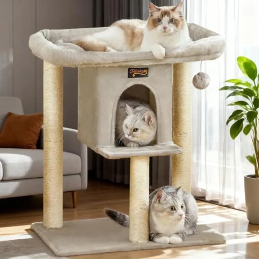 Tiragraffi a torre per gatti, per porta, per gatti grandi e piccoli, con ampio lettino, casa alta con grotta, palline giocattolo, M