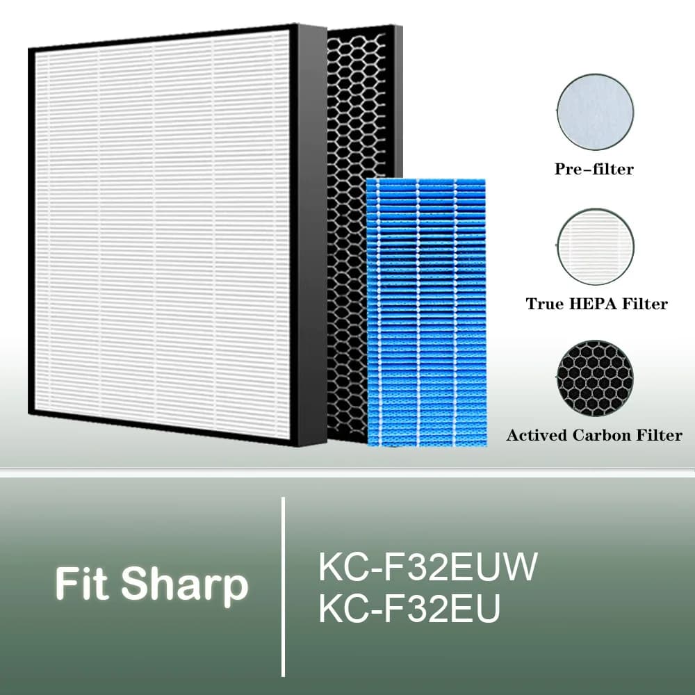 Per purificatore d'aria Sharp modelli KC-F32EUW KC-F32EU, filtro HEPA vero e filtro al carbone di ricambio