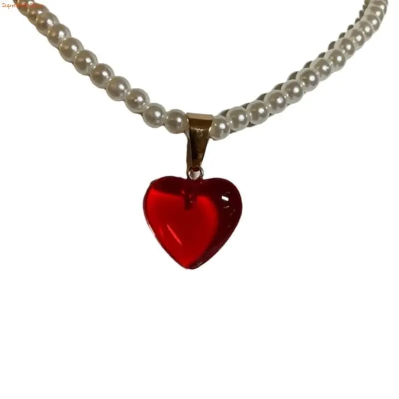 W0YA Collana girocollo con ciondolo a cuore Collana con ciondolo a cuore trendy Y2K Collana con ciondolo a cuore smaltata adatta