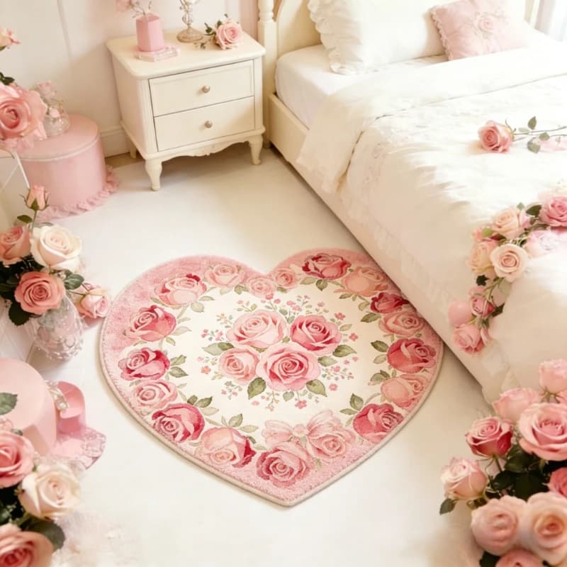 Tappeto a Forma di Cuore Rosa per Camera da Letto, Tappeti Spessi e Morbidi per Soggiorno, Tappetino Lavabile per Comodino, Tappeto Rosa per Salotto
