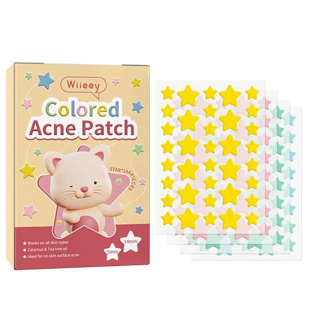 144 Pezzi Cerotti a Stella per Brufoli, Patch Colorati Invisibili per Rimozione Acne, Adesivi per la Cura della Pelle, Correttore per Macchie sul Viso, Strumenti di Bellezza e Trucco