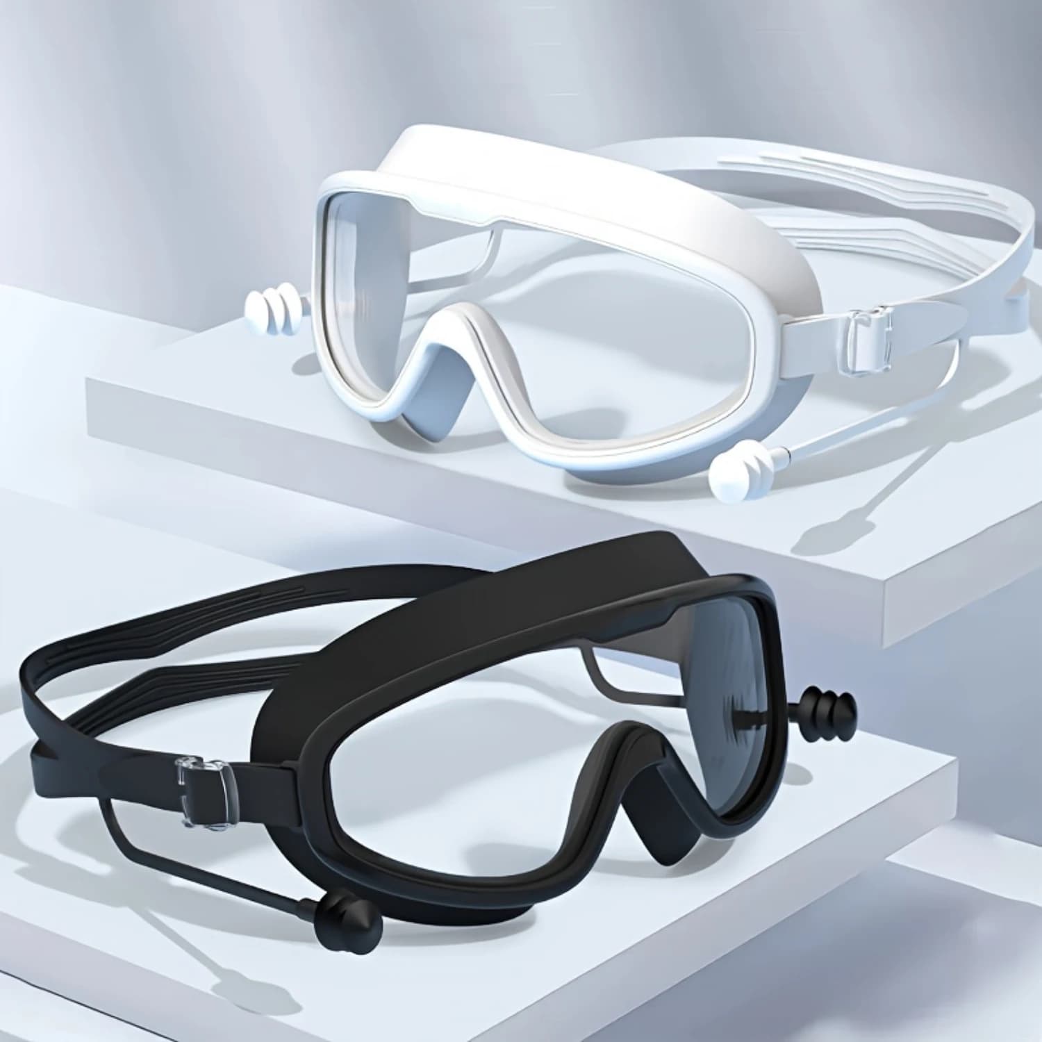 Swimwear with large frame: suitable for men and women, resistant to leakage and water, anti-fog coating for transparent visio