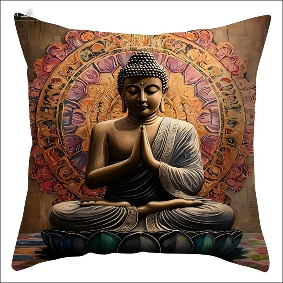 Buddha Lotus Mandala Print Pillow Cover Zen Spiritual Cushion Case for Meditation Yoga Room Home Decor