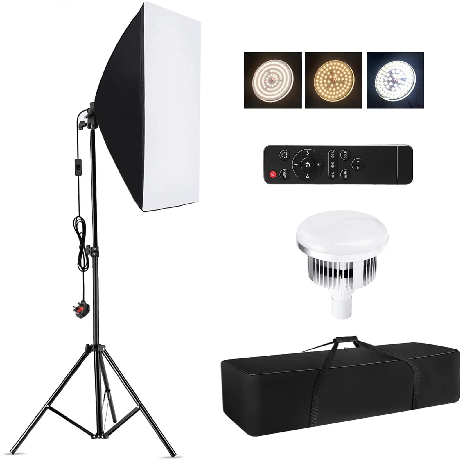 Camnoon photo studio lighting kit with softbox, two-tone LED lights set 85W 3000K-6000K * 1 + softbox 50x70cm
