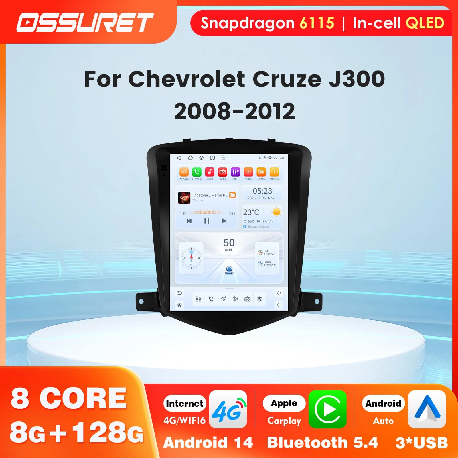 Wireless Carplay Navigazione GPS Autoradio per Chevrolet Cruze J300 2008 - 2012 Lettore multimediale per auto 4G BT DSP 2 Din Stereo WIFI