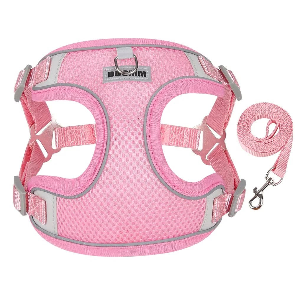 Breathable Mesh Dog Harness and Leash Set Lightweight Quick Dry Reflective Pet Vest Reflective Strips Adjustable Straps