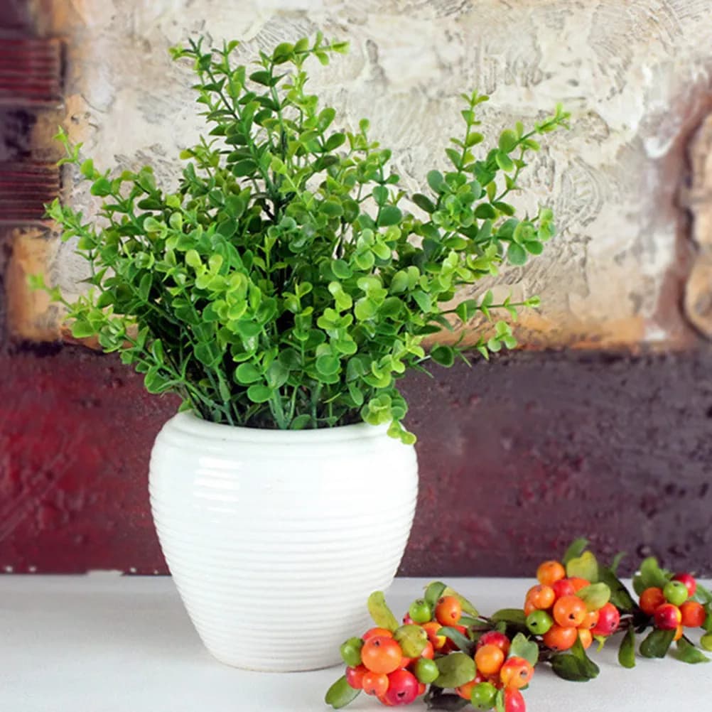 Realistic Artificial Eucalyptus, 10 Green Plastic Plants for Home Decoration, Office, Garden and Patio