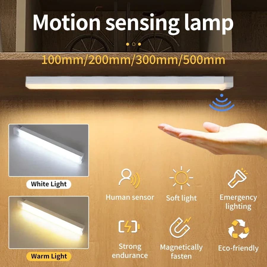 Lampada da armadio a LED con sensore di movimento ricaricabile USB per corridoio domestico, scale, guardaroba, cucina, camera da letto, lampada da notte wireless a induzione