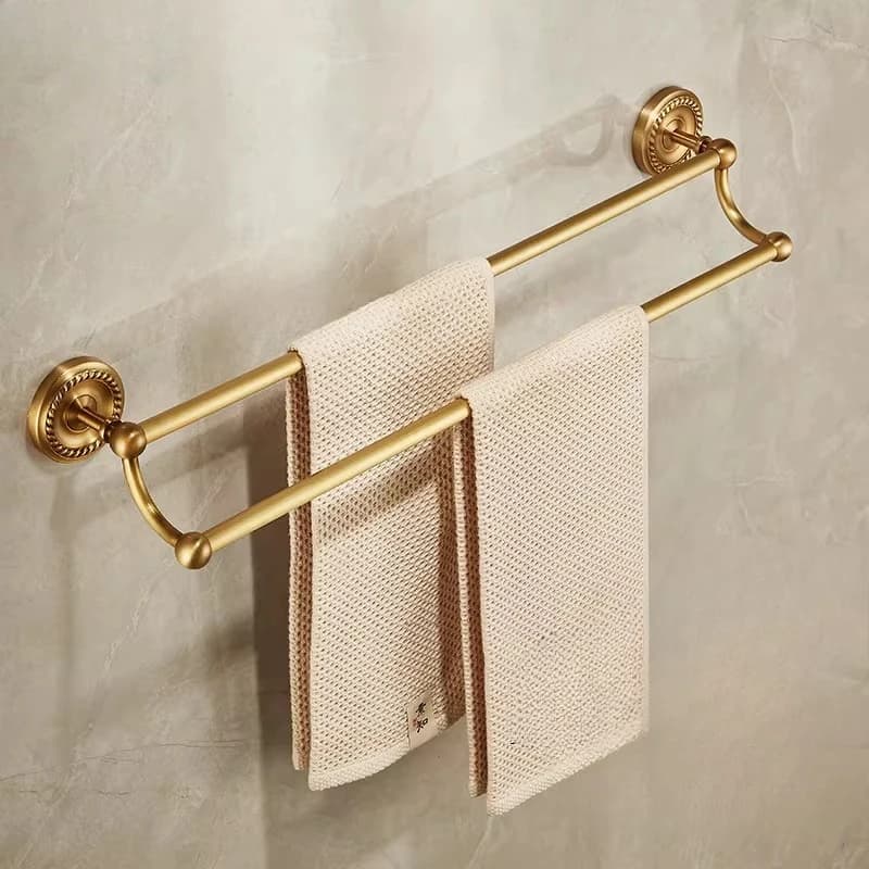 Set di Accessori Bagno in Ottone Spazzolato Anticato: Mensola Porta Asciugamani, Porta Carta Igienica, Porta Sapone, Porta Asciugamani a Barra