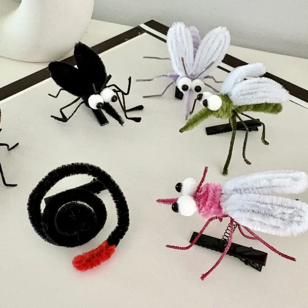Fermaglio per capelli a spirale fatto a mano, simulato a forma di zanzara, creativo, in cotone PP, simpatico, morbido, imbottito, a forma di animali coreani, per donna