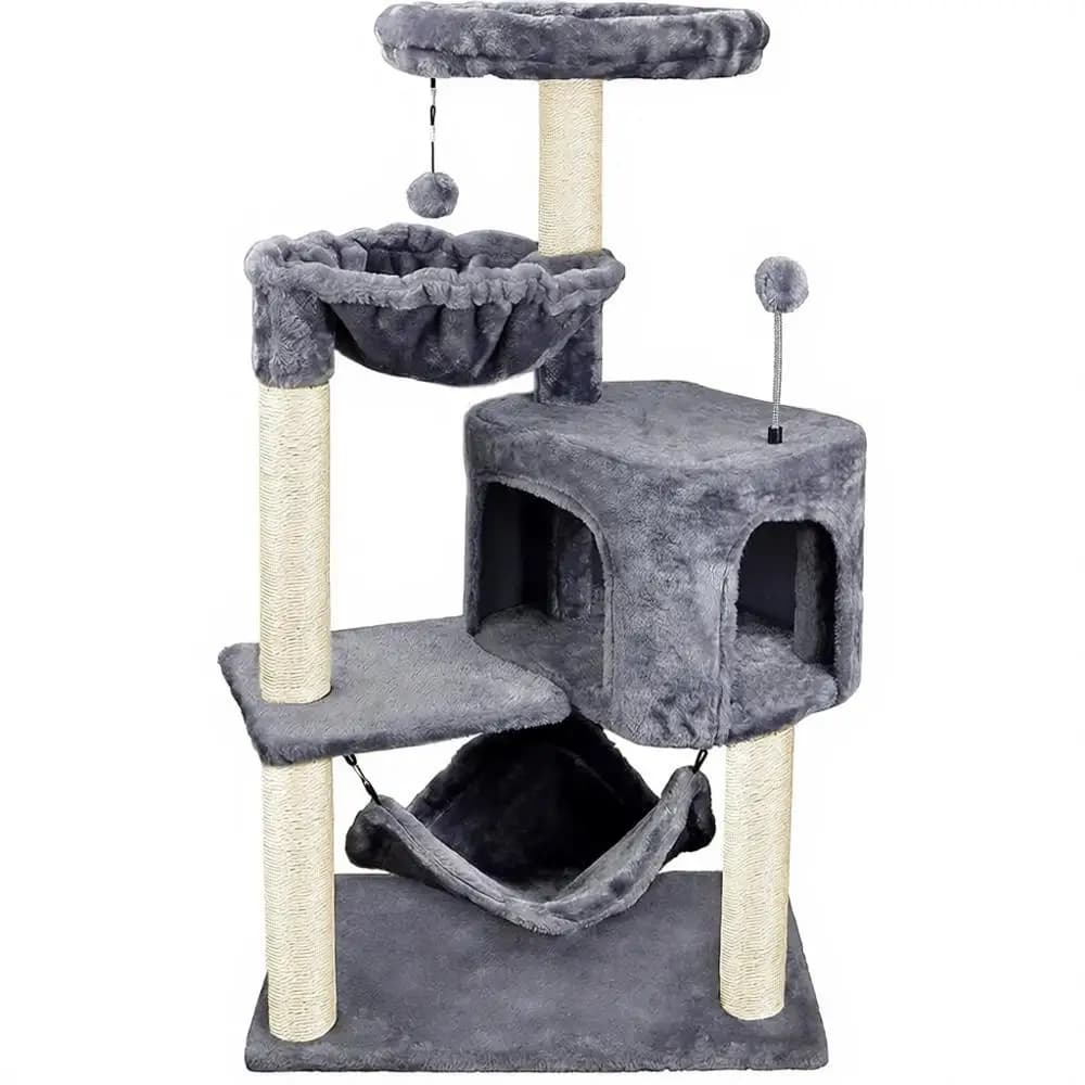 Albero per Gatti Grigio con Cuccia e Grande Amaca