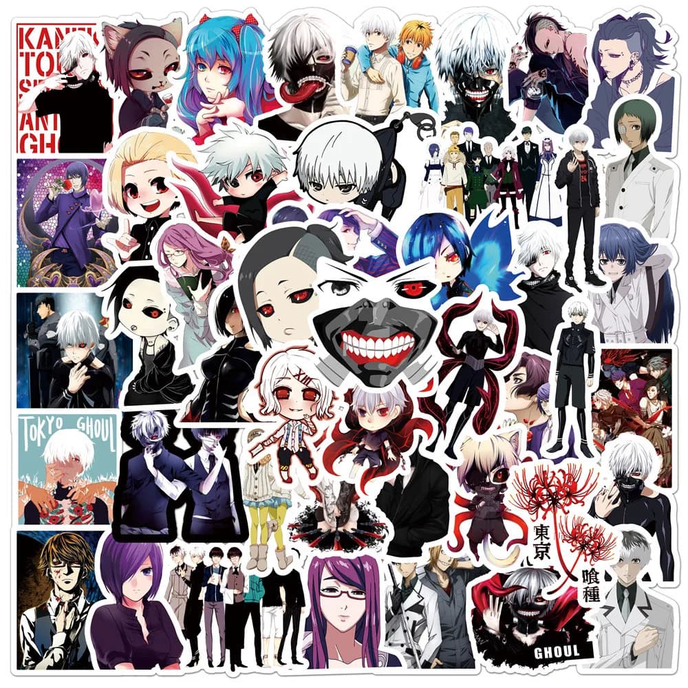 50 Pezzi Adesivi Graffiti Tokyo Ghoul, Impermeabili per Chitarra, Frigorifero, Telefono, Laptop, Valigia, Tazza, Skateboard